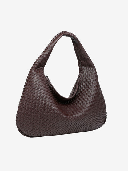Women's Woven Shoulder Bag with Zip Closure