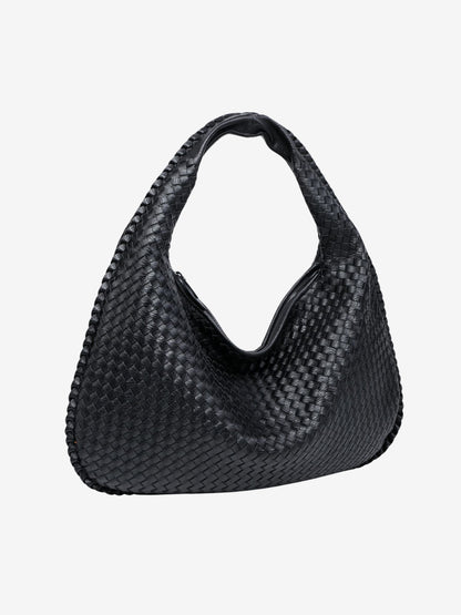 Women's Woven Shoulder Bag with Zip Closure