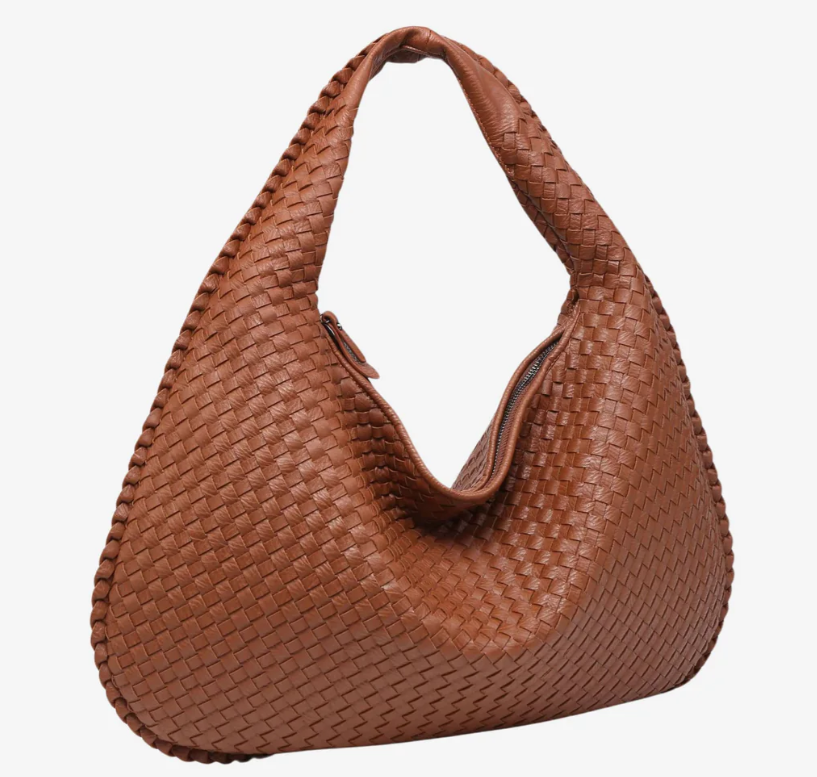 Women's Woven Shoulder Bag with Zip Closure