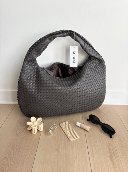 Women's Woven Shoulder Bag with Zip Closure