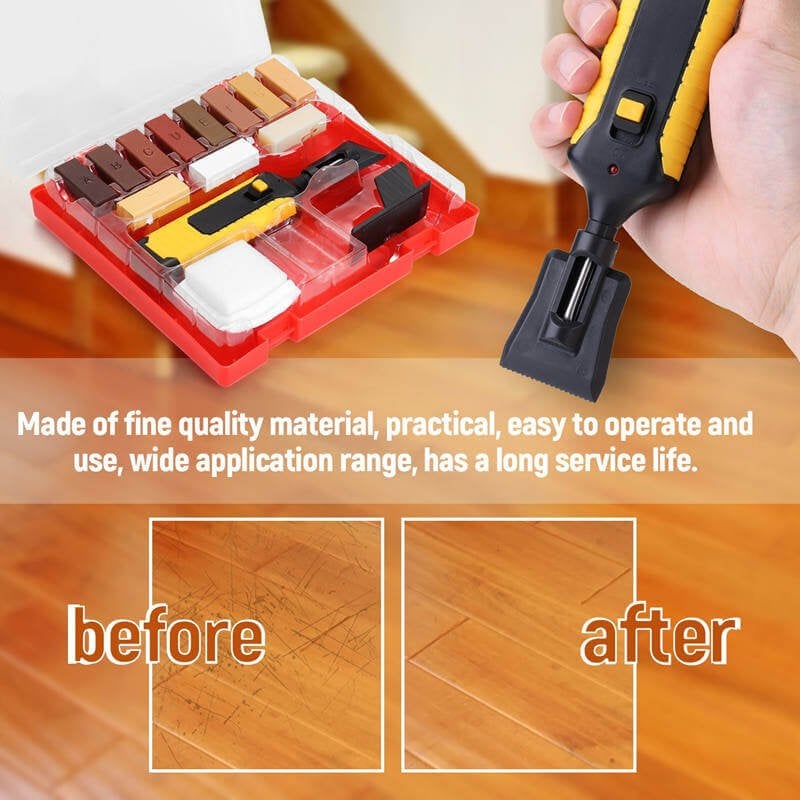 Wood Surface Repair Kit with 11 Wax Blocks & Heat Pen for Furniture, Floors & Cabinets