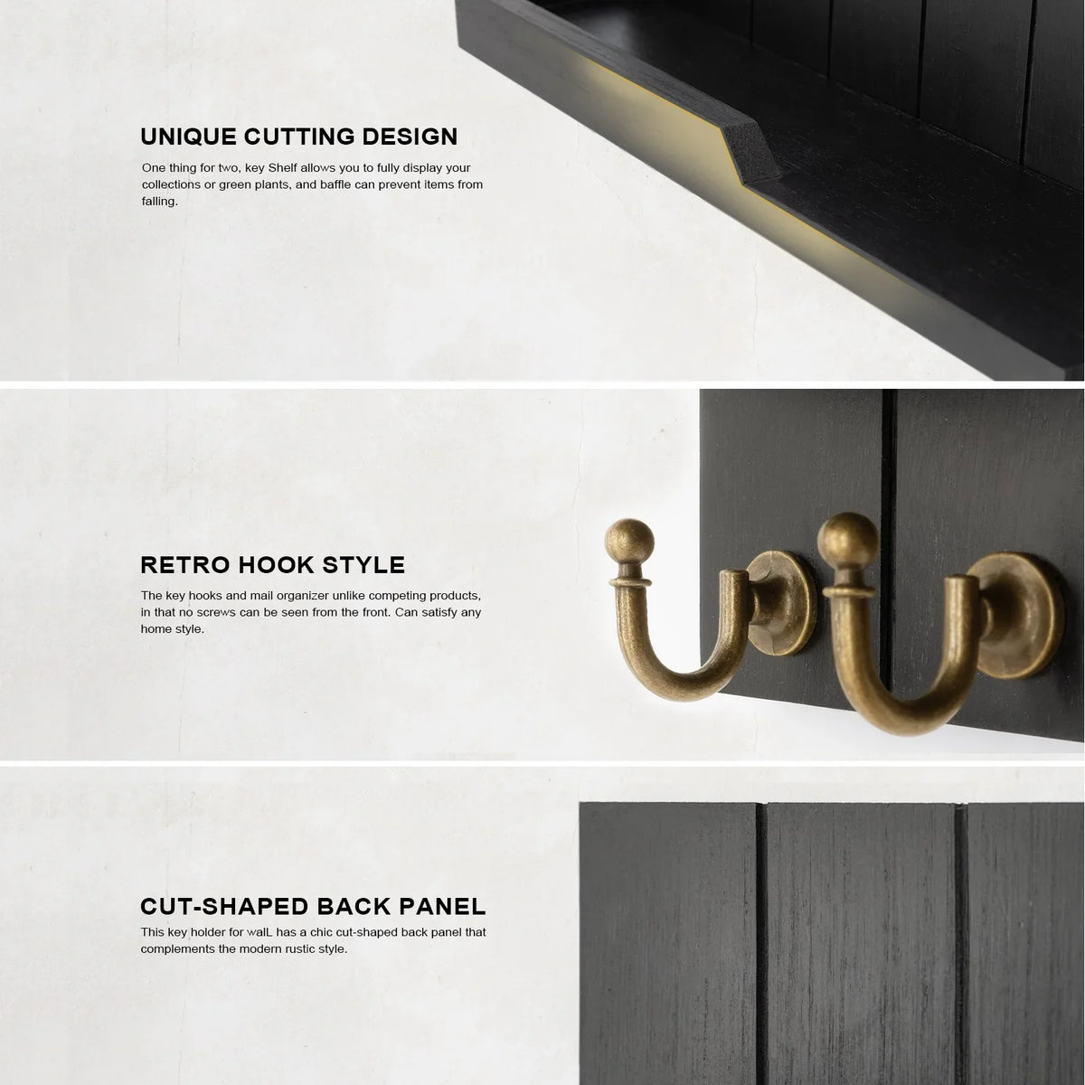 Wooden Key Holder with Shelf - Stylish Wall-Mounted Solution for Keys and Mail