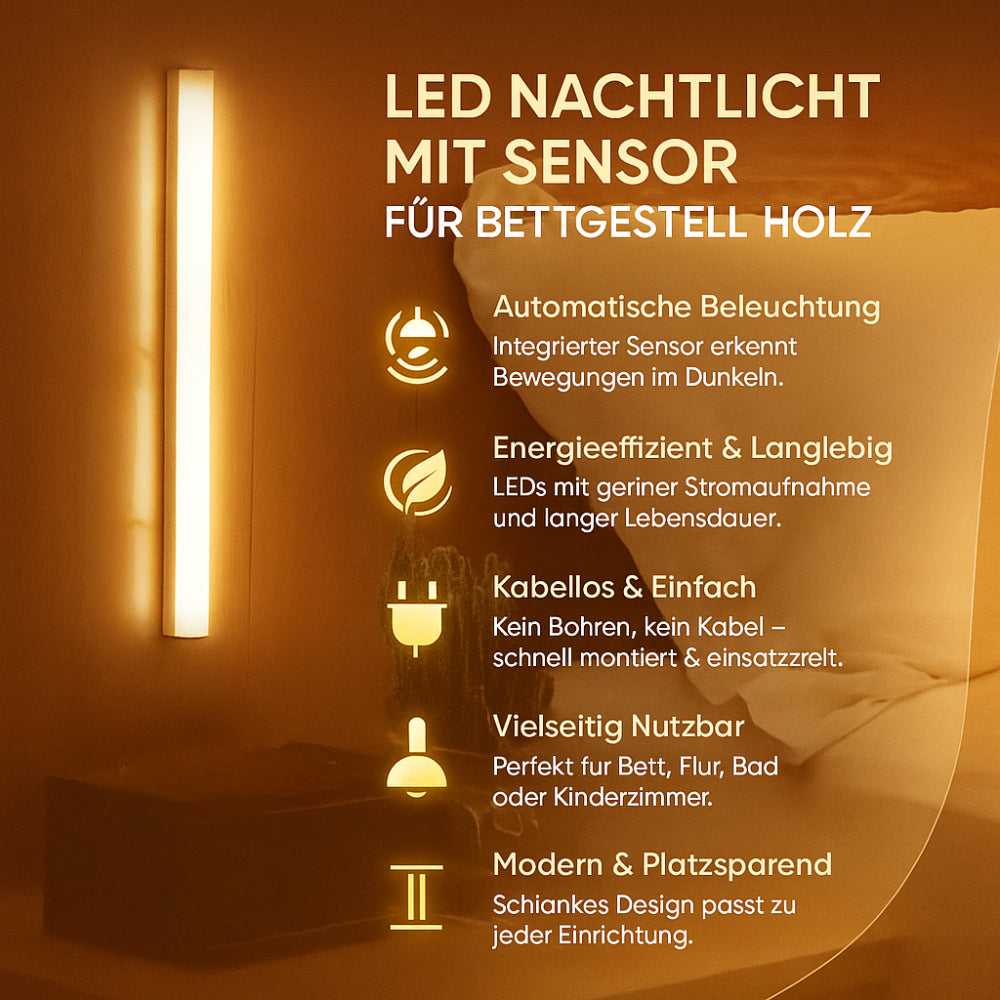 Wooden LED Bed Sensor Night Light