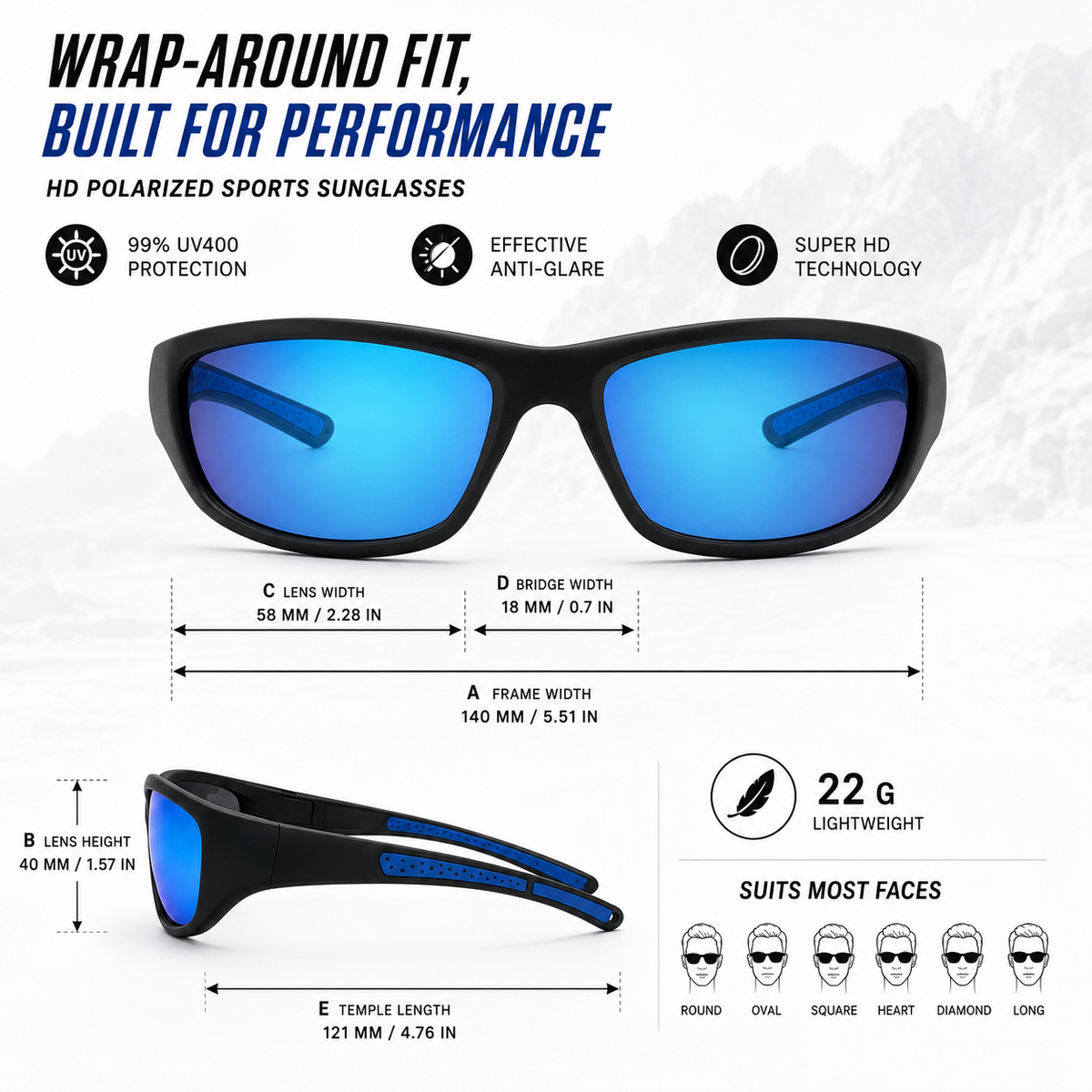 Wrap-Around Men's Sports Sunglasses